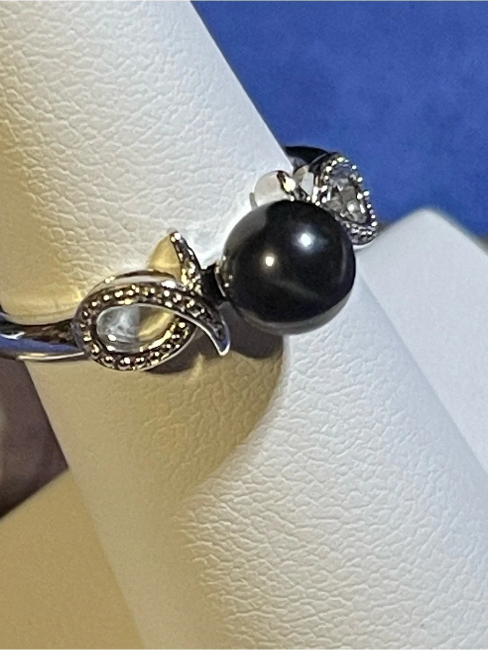 NWT Signed Crown .925 Black Pearl Solitaire Ring Sz 7